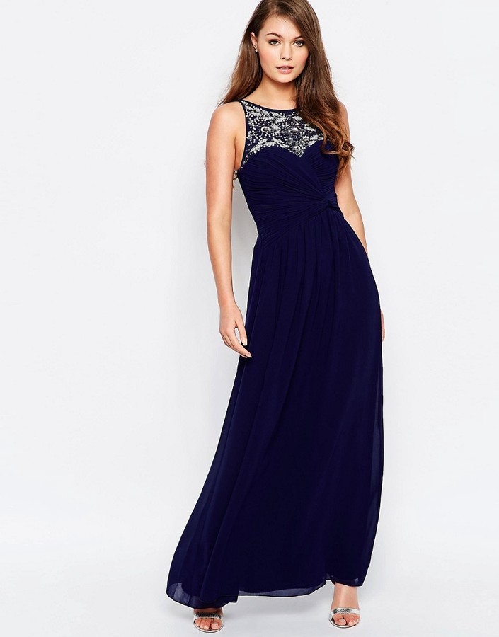 high neck embellished maxi dress