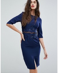 Navy Embellished Mesh Bodycon Dress