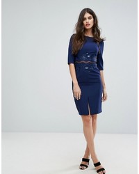 Little Mistress Bodycon Dress With Mesh Embellished Insert