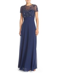 JS Collections Embellished Mesh Chiffon Gown