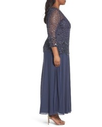 Pisarro Nights Plus Size Embellished Mock Two Piece Gown
