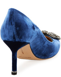Manolo Blahnik Hangisi 70mm Velvet Embellished Pump Blue