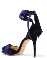 Alexandre Birman Clarita Bow Embellished Velvet Sandals Navy