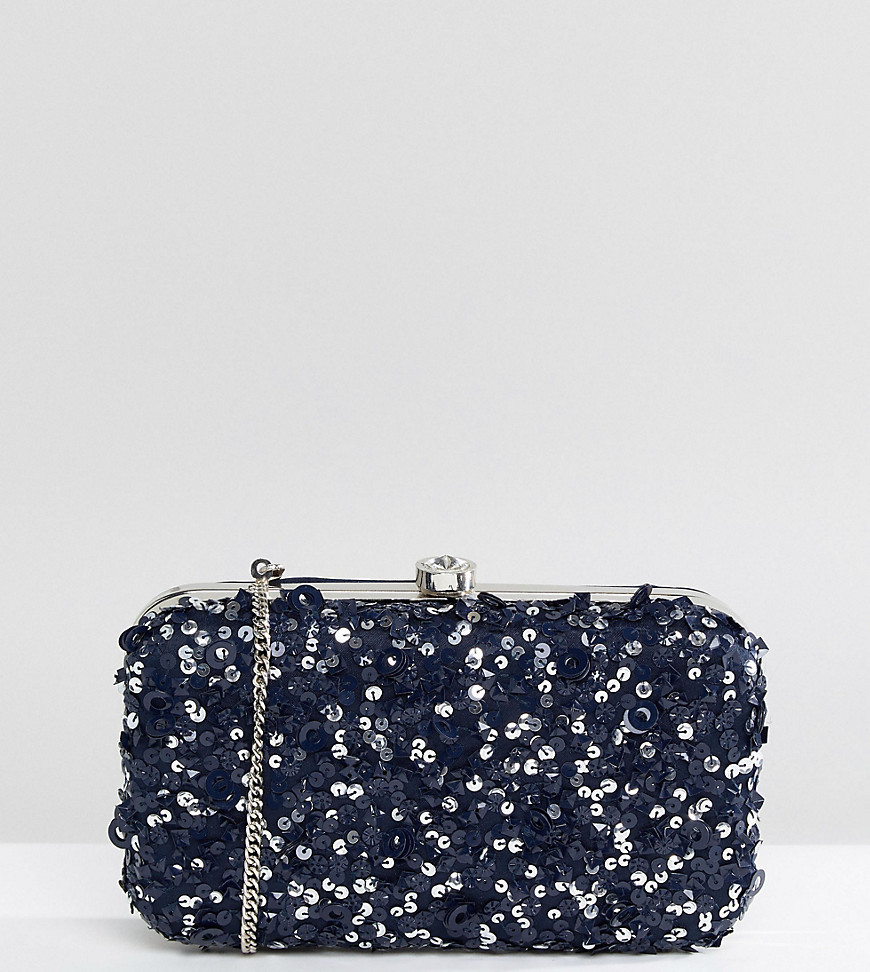 navy sequin clutch