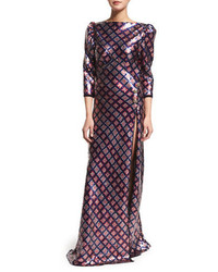 Marc Jacobs 34 Sleeve Embellished Open Back Gown Navy