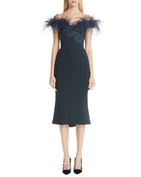 Marchesa Off The Shoulder Feather Cocktail Dress