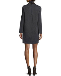 Brunello Cucinelli Long Sleeve Embellished Neck Shift Dress Volcano