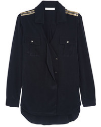 Navy Embellished Silk Shirt