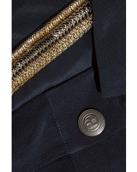PIERRE BALMAIN Embellished Silk Crepe De Chine Shirt Navy