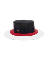 Navy Embellished Straw Hat