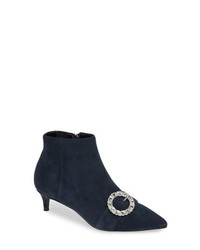 Navy Embellished Suede Ankle Boots