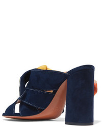 Chloé Nellie Bow Embellished Suede Mules Midnight Blue