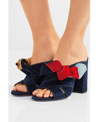 Chloé Nellie Bow Embellished Suede Mules Midnight Blue
