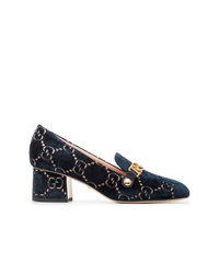 Gucci Ink Blue Sylvie 55 Velvet And Leather Pumps