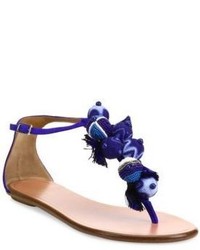 Aquazzura Tropicana Embellished Suede T Strap Sandals