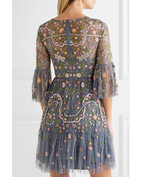 Needle & Thread Dragonfly Garden Embellished Embroidered Tulle Mini Dress Storm Blue