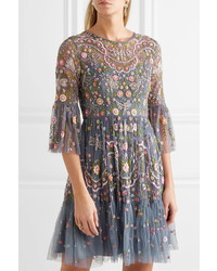 Needle & Thread Dragonfly Garden Embellished Embroidered Tulle Mini Dress Storm Blue