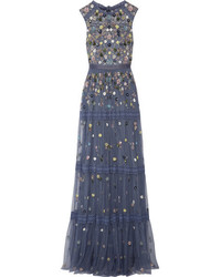 Needle & Thread Floweret Tiered Embellished Tulle Gown Storm Blue