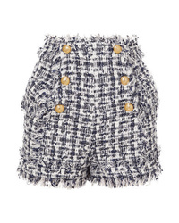 Navy Embellished Tweed Shorts