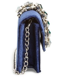 Sondra Roberts Crystal Embellished Velvet Box Clutch Blue