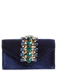 Sondra Roberts Crystal Embellished Velvet Box Clutch Blue