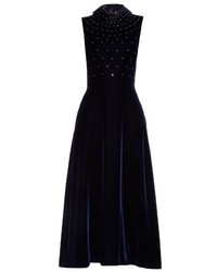 Saint Laurent Crystal Embellished Sleeveless Velvet Dress