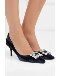 Roger Vivier Flower Crystal Embellished Velvet Pumps