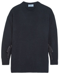 Prada Bow Embellished Wool And Cashmere Blend Sweater Navy
