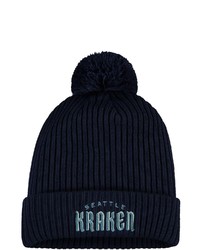 FANATICS Branded Navy Seattle Kraken Wordmark Logo Cuffed Knit Hat With Pom At Nordstrom