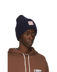 Acne Studios Navy And Pink Rib Knit Patch Beanie