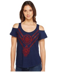 Lucky Brand Embroidered Cold Shoulder Top Clothing
