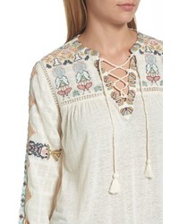 Lucky Brand Embroidered Lace Up Top