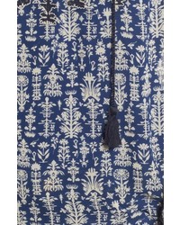 Lucky Brand Embroidered Tie Neck Peasant Top