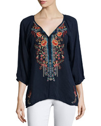 Johnny Was Olivia 34 Sleeve Embroidered Blouse Plus Size