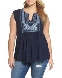 Lucky Brand Plus Size Embroidered Bib Top