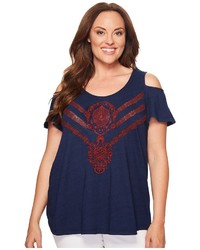 Lucky Brand Plus Size Embroidered Cold Shoulder Top Clothing