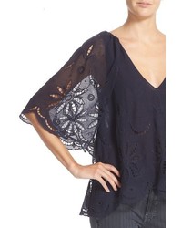 The Great The Caped Flutter Embroidered Cotton Blend Tulle Top