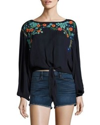 Free People Up And Away Embroidered Cropped Top