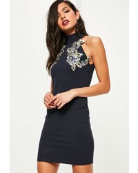 Missguided Navy Embroidered Sleeveless Bodycon Dress