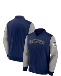 FANATICS Branded Navygray Milwaukee Brewers Iconic Record Holder Woven Full Zip Bomber Jacket At Nordstrom