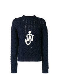 Navy Embroidered Cable Sweater
