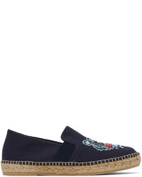 Navy Embroidered Canvas Espadrilles