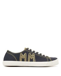Navy Embroidered Canvas Low Top Sneakers