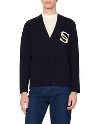 Sandro Wool Cotton Blend Cardigan In Navy Blue At Nordstrom