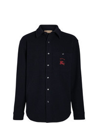 Navy Embroidered Cashmere Shirt Jacket
