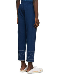 HARAGO Navy Embroidered Kantha Trousers