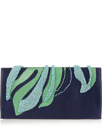 Maiyet Venus Embroidered Silk Satin And Leather Clutch