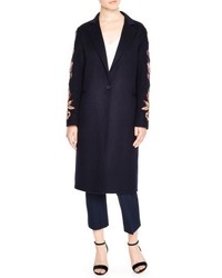 Sandro Embroidered Long Wool Blend Coat