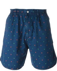 Navy Embroidered Cotton Shorts