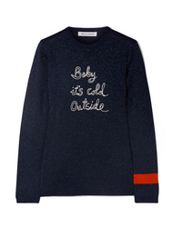 Bella Freud Baby Its Cold Outside Embroidered Metallic Wool Blend Sweater
